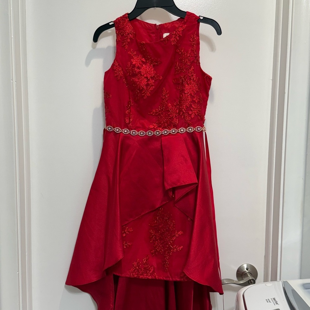 Rare Editions Red Formal Kids Dress with Floral Details